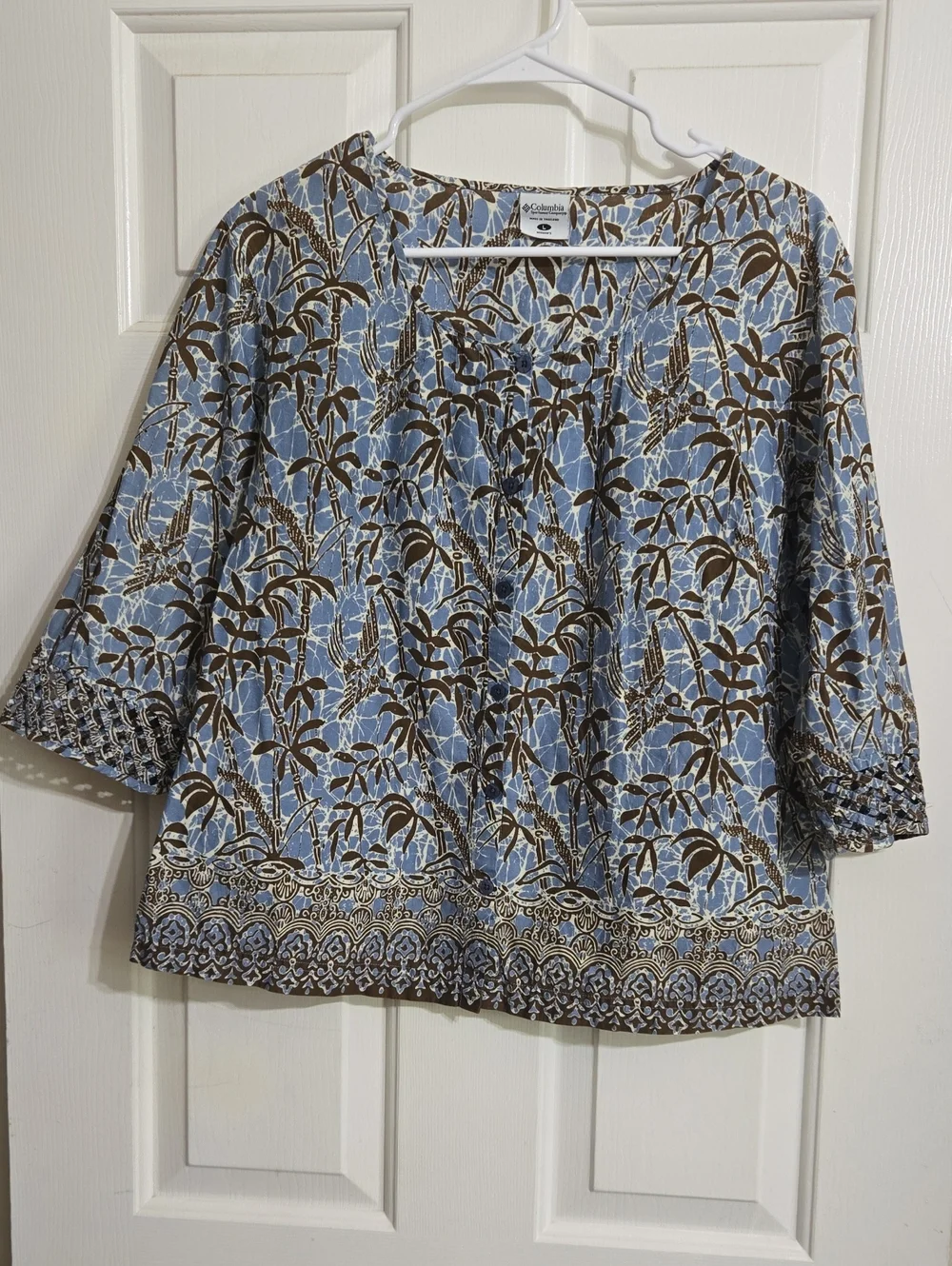 Columbia Light Blue and Brown Printed Relaxed Peasant Top